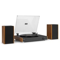 PLATENSPELER MET 2 BOXEN HOUT