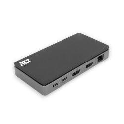 USB-C 4K MST DOCKINGSTATION VOOR 2 HDMI-MONITOREN, ETHERNET,USB-C, 3X USB-A, PD PASSTHROUGH EN 1 METER LANGE AFNEEMBARE