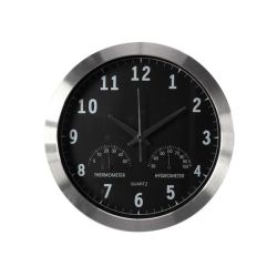 DCF-WANDKLOK MET THERMOMETER & HYGROMETER - ALUMINIUM - 35CM