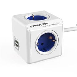 POWERCUBE EXTENDED, STEKKERDOOS MET USB POORTEN, 4 SOCKETS,1.5M, WIT/BLAUW