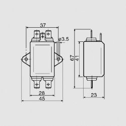 NETFILTER 230V 6,5A  MET 6,3MM FASTON AANSLUITING