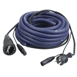 POWER/SIGNAAL KABEL 10M SCHUKO MALE - SCHUKO FEMALE EN XLR MALE-FEMALE