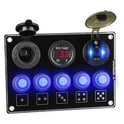 DUAL USB/USB-C FAST CHARGE INBOUW SIGARETTEN STOPCONTACT METVOLTMETER + 5X SCHAKELAARS