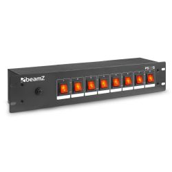 SCHAKELPANEEL 8 KANAALS 19'' 2U MET VERLICHTE SCHAKELAARS EN ZEKERING AUTOMAAT MAX. 15A/3500W