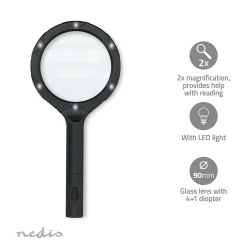 LOEP 90MM GLAZEN LENS MET 4+1 DIOPTRIE EN 2X VERGROTING METVERLICHTING