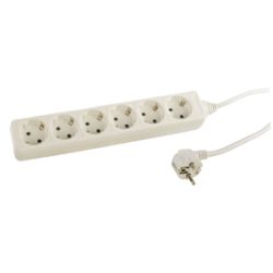 STEKKERDOOS RA 6 VOUDIG 3.0M SNOER WIT