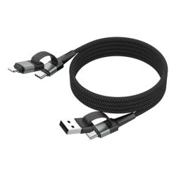 USB-C KABEL 3.2 MALE/MALE 1.2M 480MBIT/S 60W ZWART USB-A/USB-C EN LIGHTNING EN MAGNETISCH
