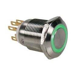 MOMENT 1X NO+1X NC 230VAC/5A MET GROEN VERLICHTE RING LED 12V RVS