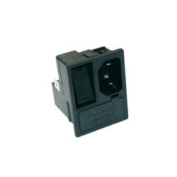 EUROSTEKKER CHASSIS SNAP-IN 3P MALE MET SCHAKELAAR EN ZEKERING FASTON 6.3MM AANSLUITING